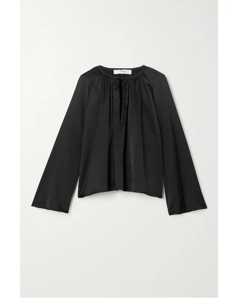 Frame Denim Bluse aus Seidensatin mit Raffungen Schwarz