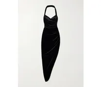 Cayla Asymmetrische Neckholder-robe Aus Samt Mit Raffungen - Schwarz