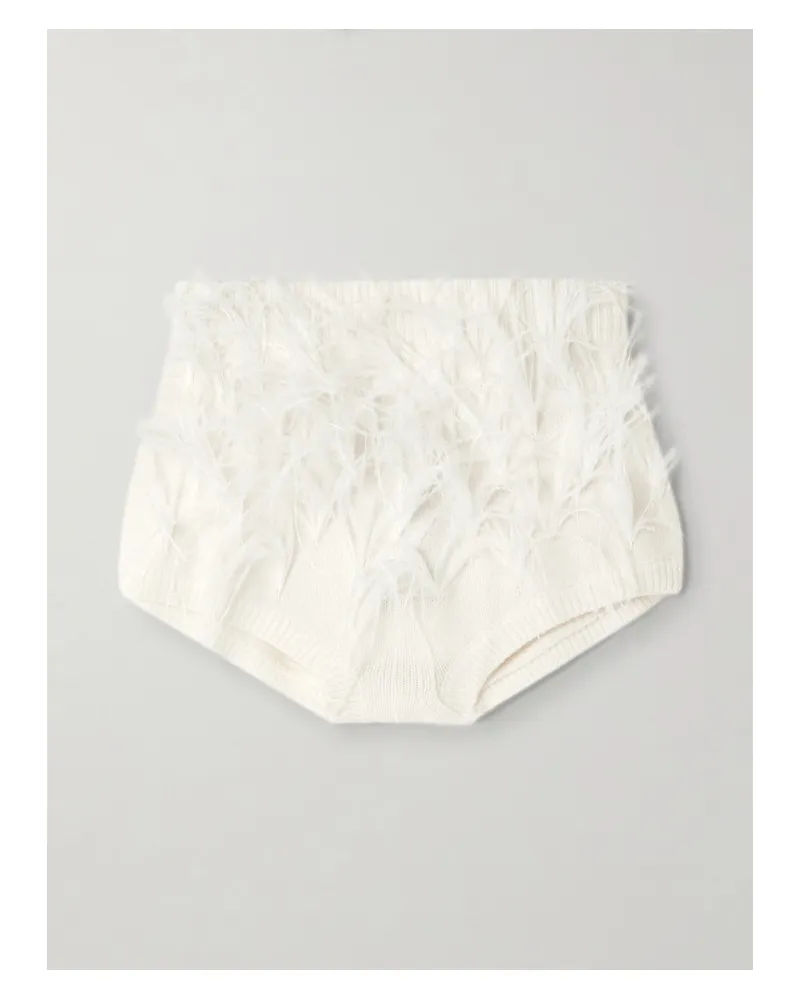 SHUSHU/TONG Shorts Aus Einer Wollmischung Mit Federn - Weiß Weiß