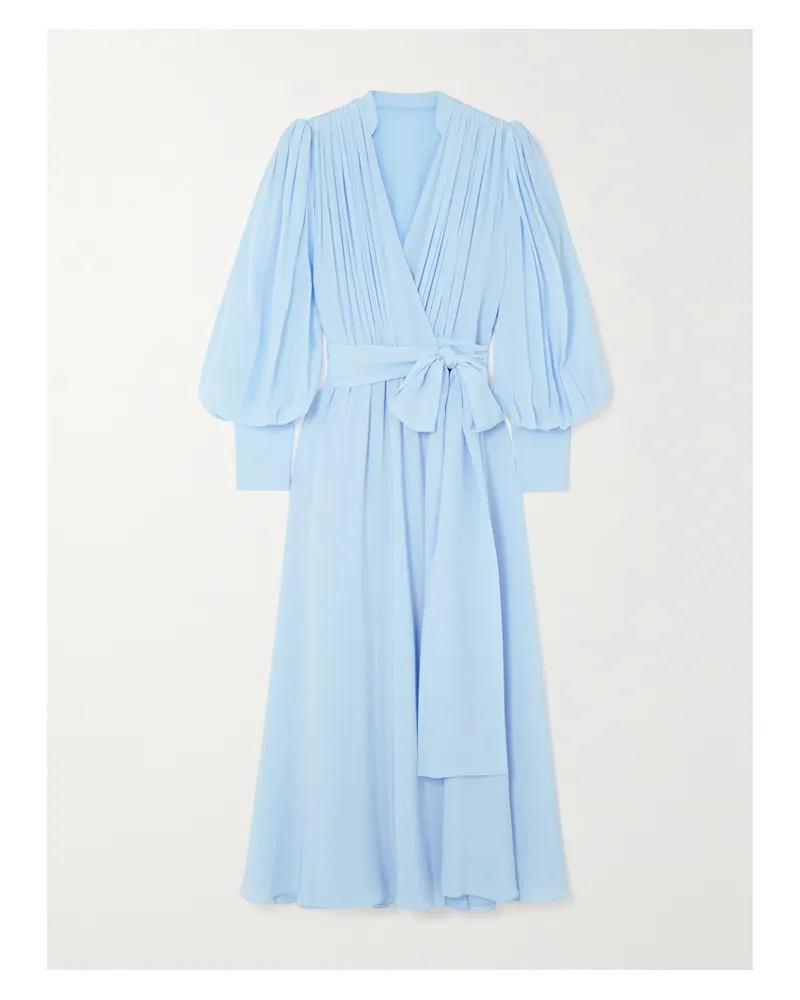 COSTARELLOS Dunaway Midikleid Aus Seidenchiffon Mit Wickeleffekt Und Bindegürtel - Blau Blau