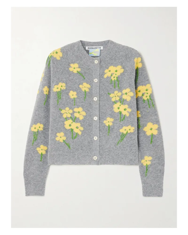 BERNADETTE Nona Cardigan Aus Bouclé Aus Einer Wollmischung Mit Jacquard-blumenmotiven - Grau Grau