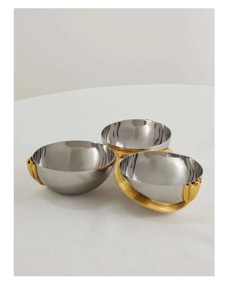 L’OBJET Deco Leaves Set Of Three Gold-plated And Stainless Steel Condiment Server - Silver Silver
