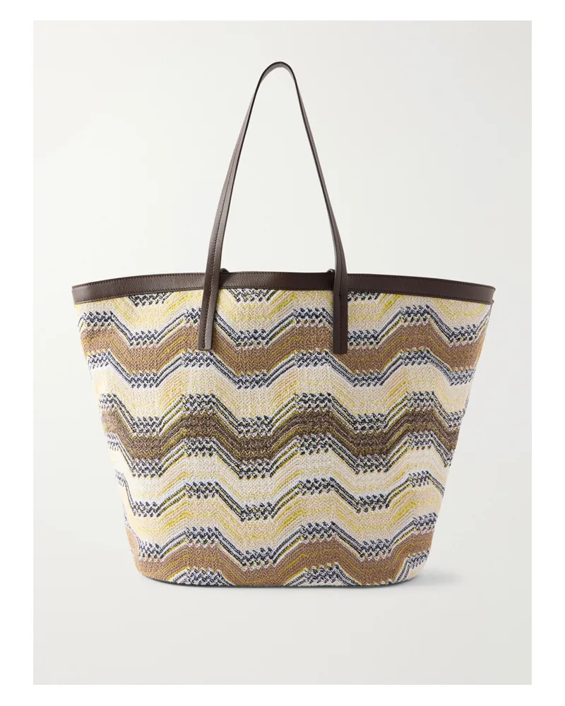 Missoni Leather-trimmed Striped Woven Tote - Yellow Yellow