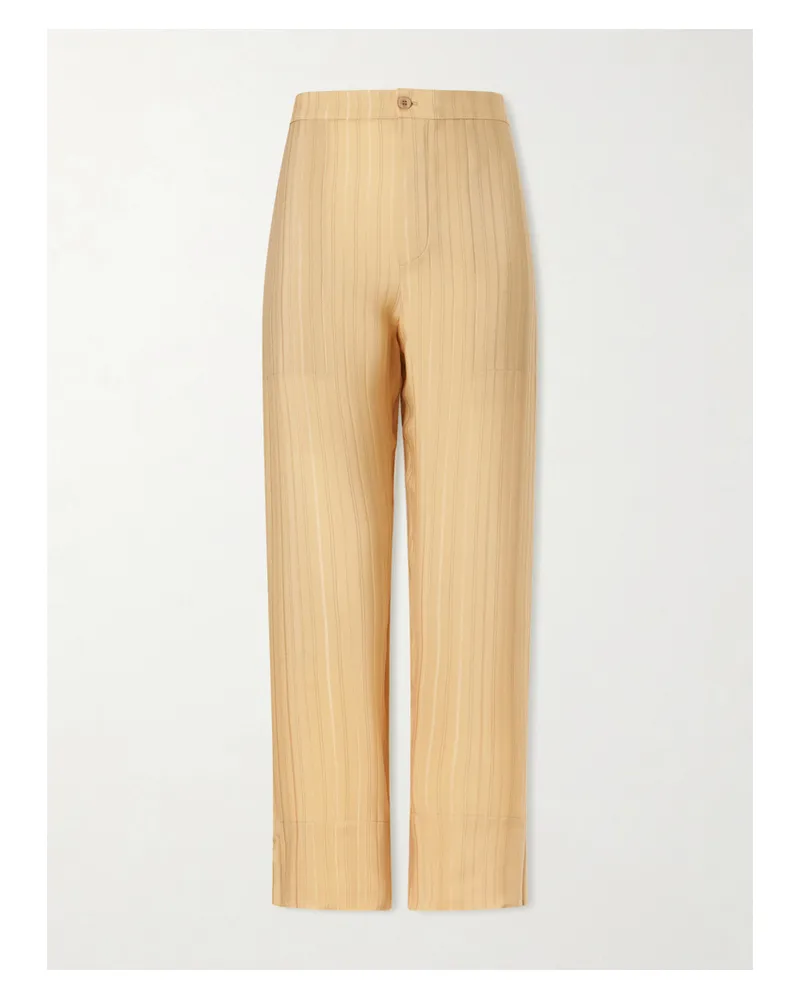 Saint Laurent Striped Silk Straight-leg Pants - Yellow Yellow