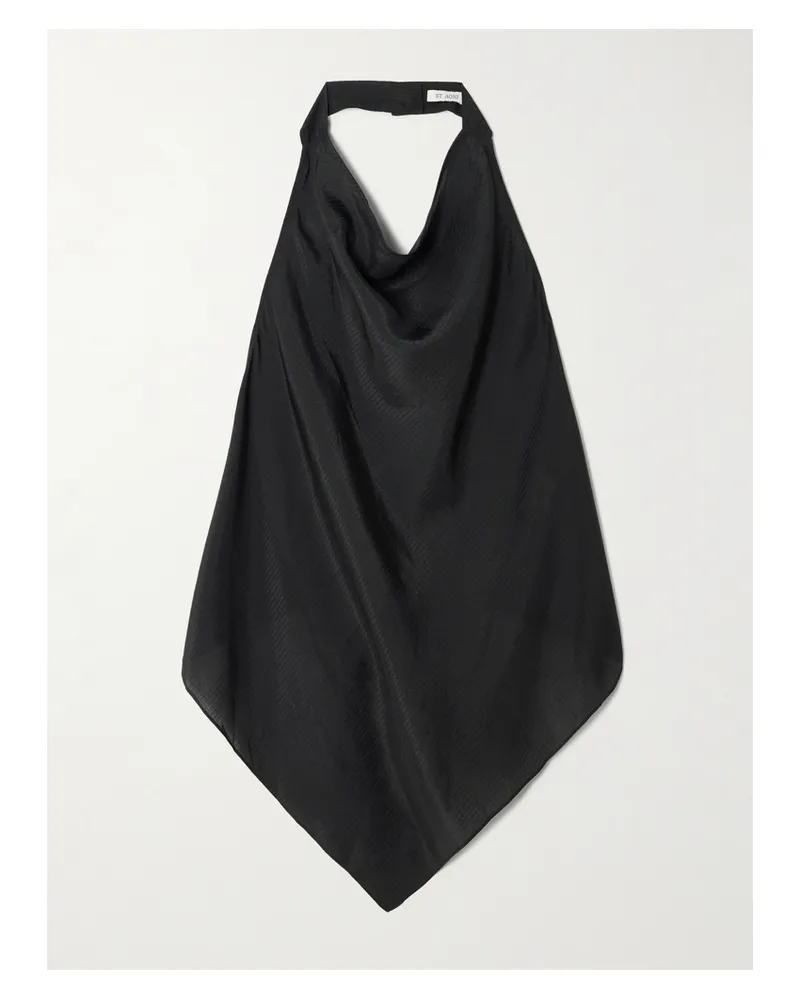 St. Agni Open-back Textured-silk Halterneck Top - Black Black