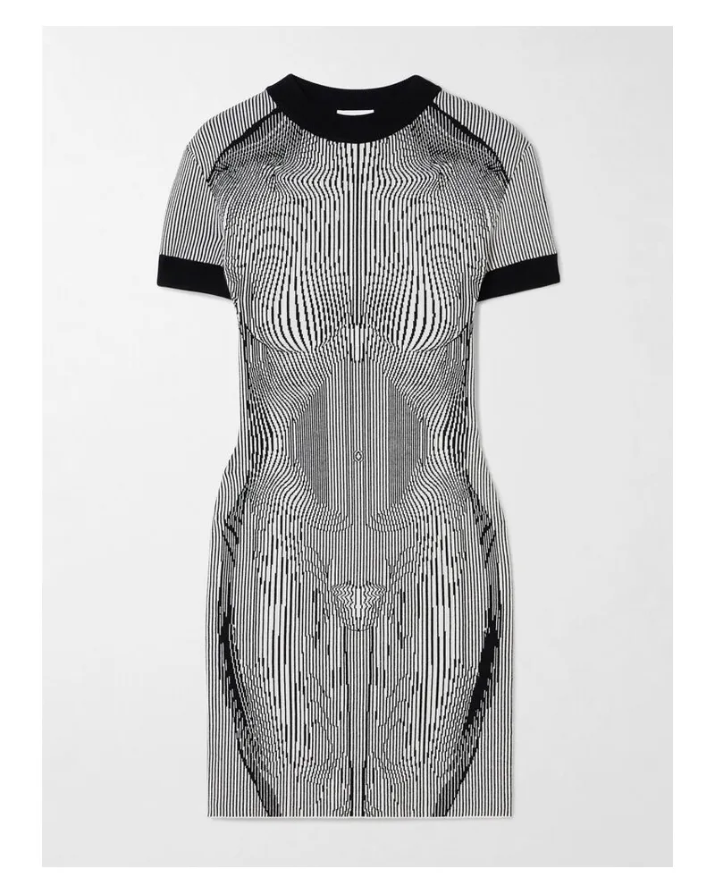 Jean Paul Gaultier Minikleid Aus Gestreiftem Jacquard-strick Mit Trompe-l'œil-print - Schwarz Schwarz