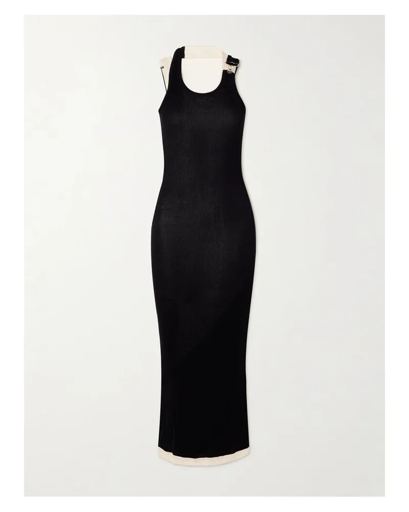 Jean Paul Gaultier Mehrlagiges Maxikleid Aus Geripptem Baumwoll-jersey Mit Schnalle - Schwarz Schwarz