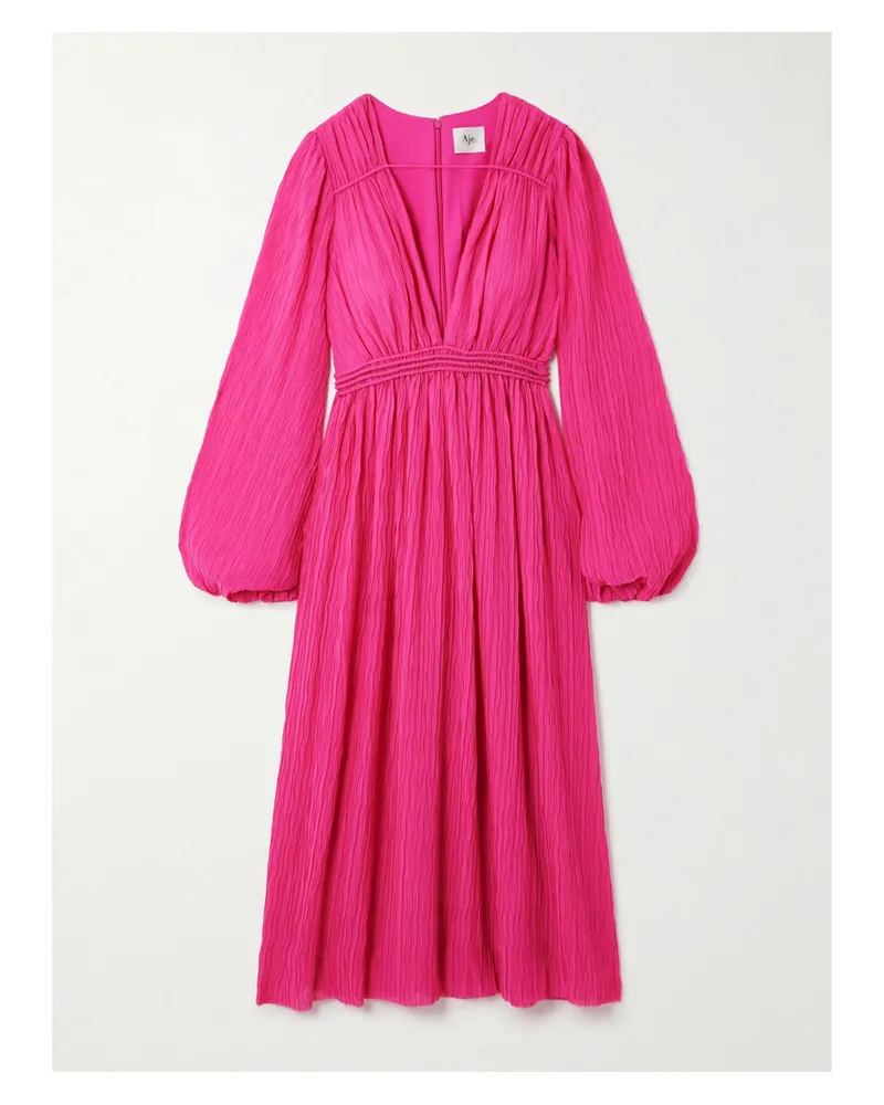 Aje. Genevieve Midikleid Aus Recyceltem Chiffon In Knitteroptik - Pink Pink