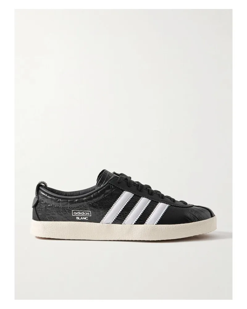 adidas Blanc Sneakers Aus Glanzleder Mit Krokodileffekt - Schwarz Schwarz