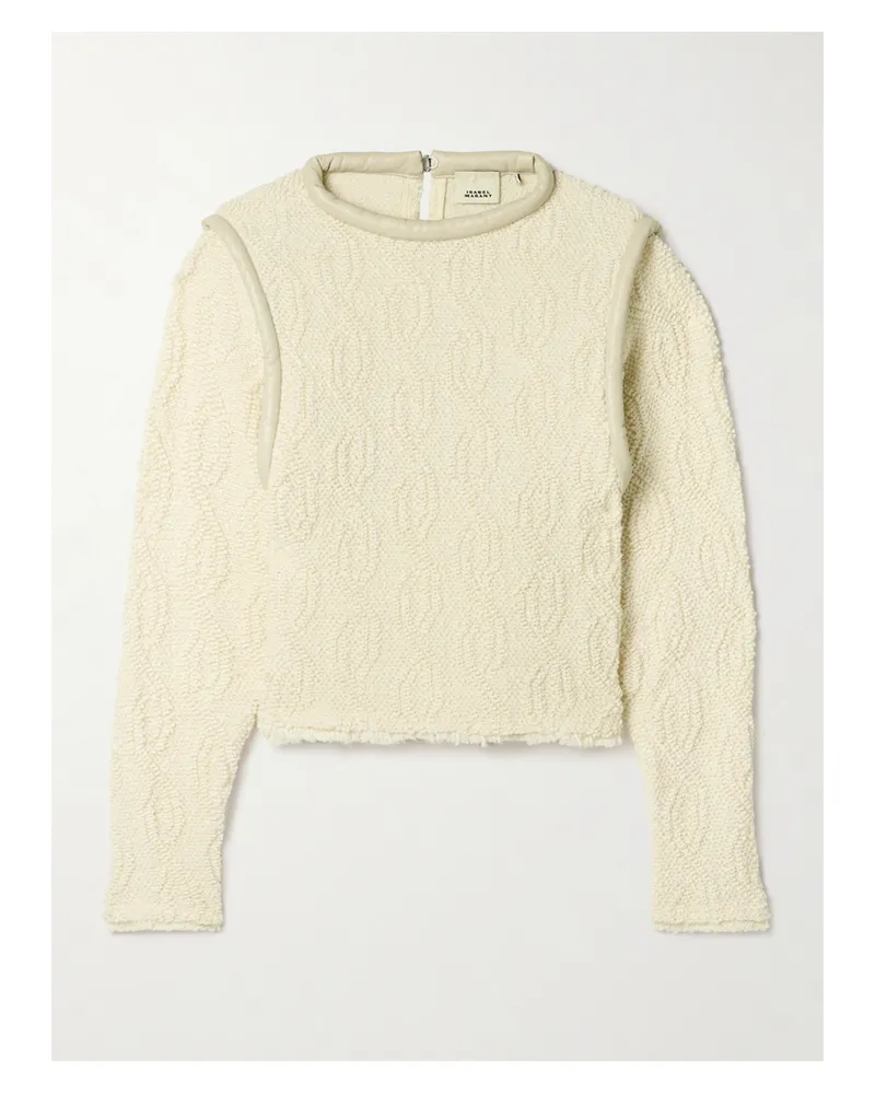 Isabel Marant Ladiva Pullover Aus Bouclé Aus Einer Wollmischung In Zopfstrick Mit Lederbesätzen - Ecru Ecru