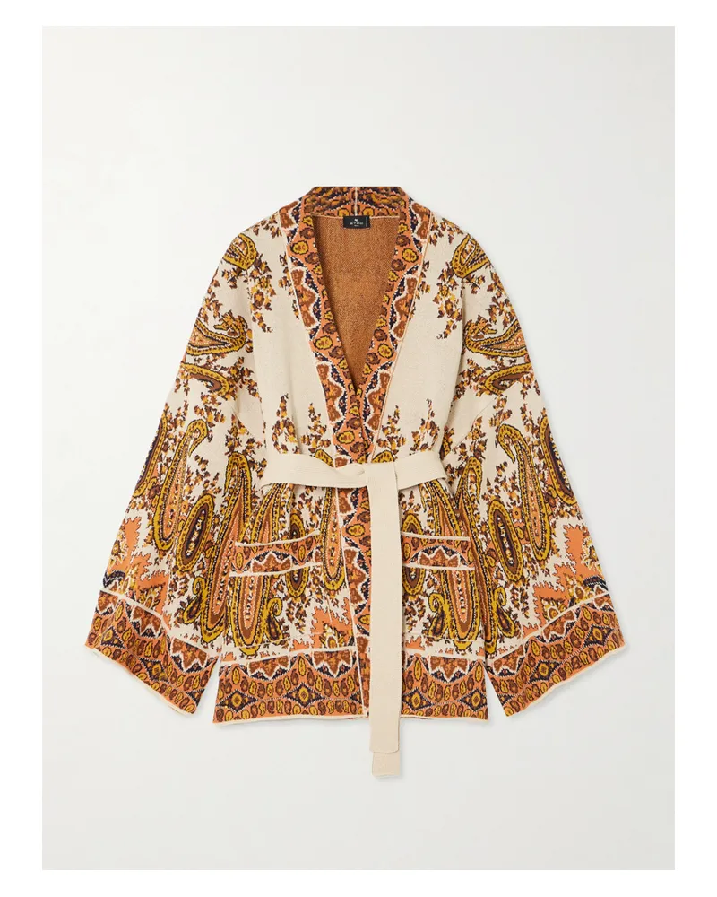 Etro Cardigan Aus Einer Baumwollmischung Mit Intarsienmuster Und Bindegürtel - Creme Creme