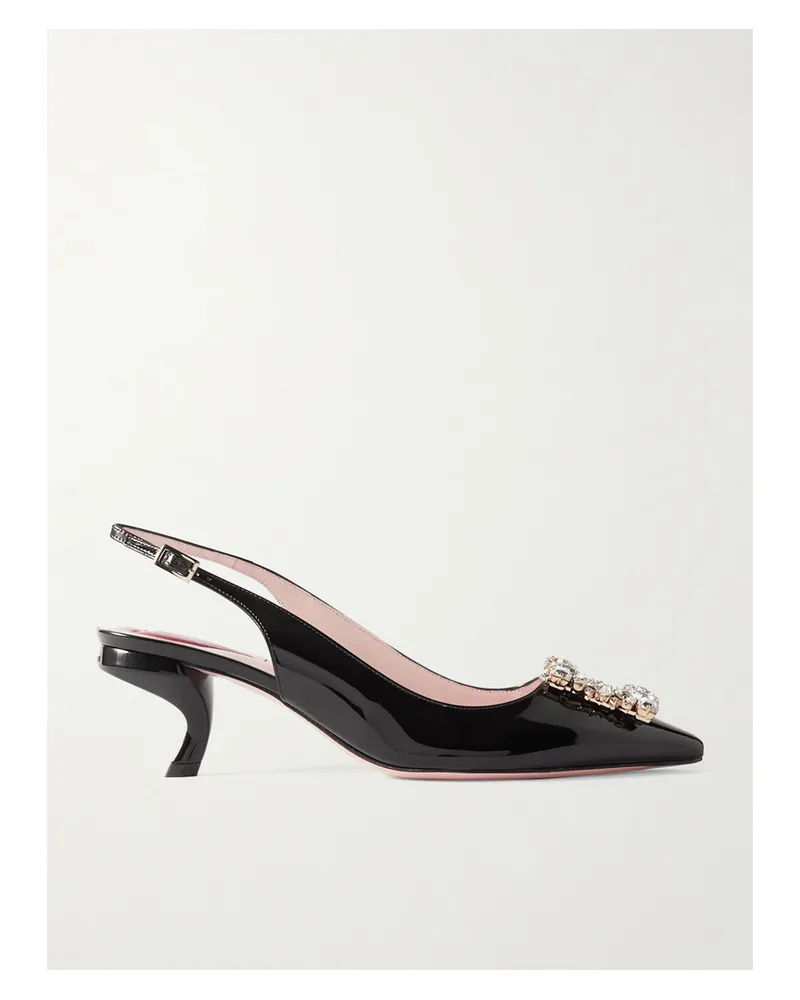 Roger Vivier Virgule Strass Slingback-pumps Aus Lackleder Mit Kristallen - Schwarz Schwarz