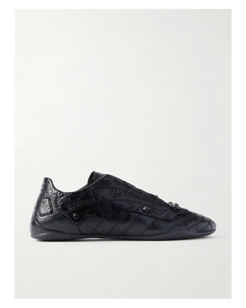 Balenciaga City Studded Crinkled-leather Sneakers - Black Black