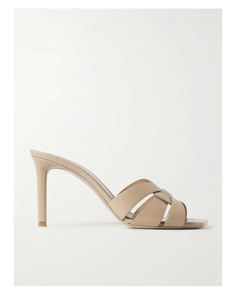 Saint Laurent Tribute Mules Aus Leder In Flechtoptik - Neutral Neutral