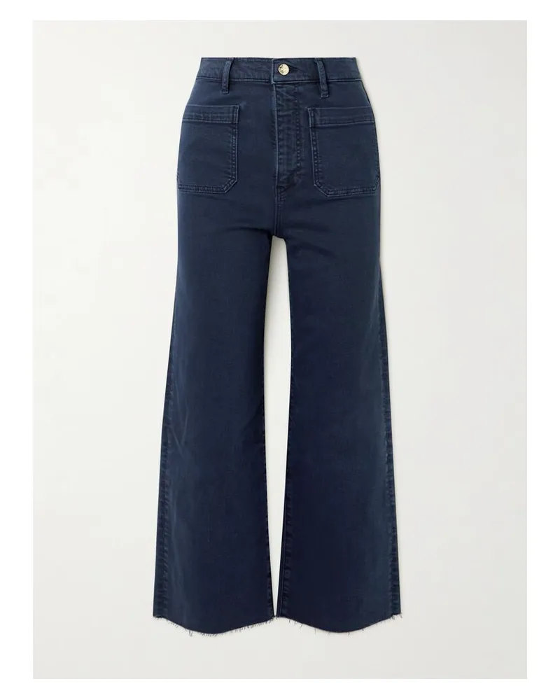 Frame Denim The Anchor Verkürzte, Hoch Sitzende Jeans Mit Weitem Bein Und Fransen - Blau Blau