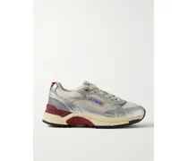 Hyperway Low Sneakers Aus Metallic-leder Mit Besätzen Aus Mesh Und Veloursleder - Silber