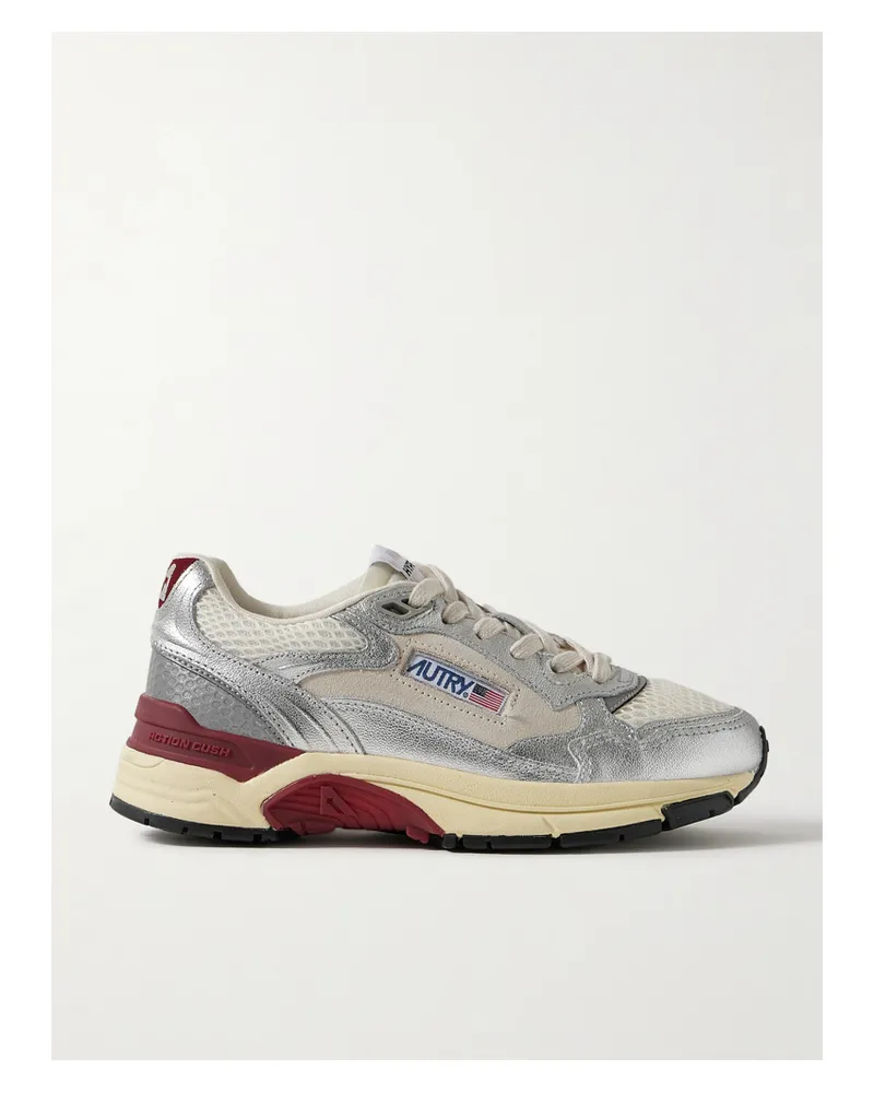 AUTRY Hyperway Low Sneakers Aus Metallic-leder Mit Besätzen Aus Mesh Und Veloursleder - Silber Silber