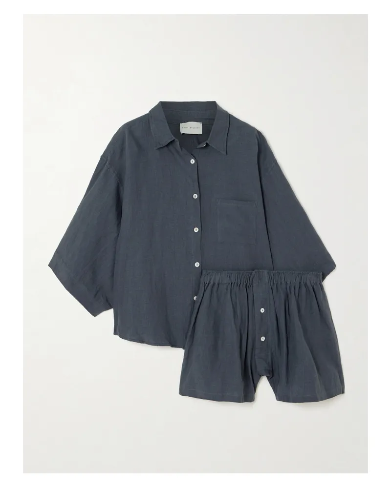 Deiji Studios The 03 Set Aus Hemd Und Shorts Aus Vorgewaschenem Leinen - Blau Blau