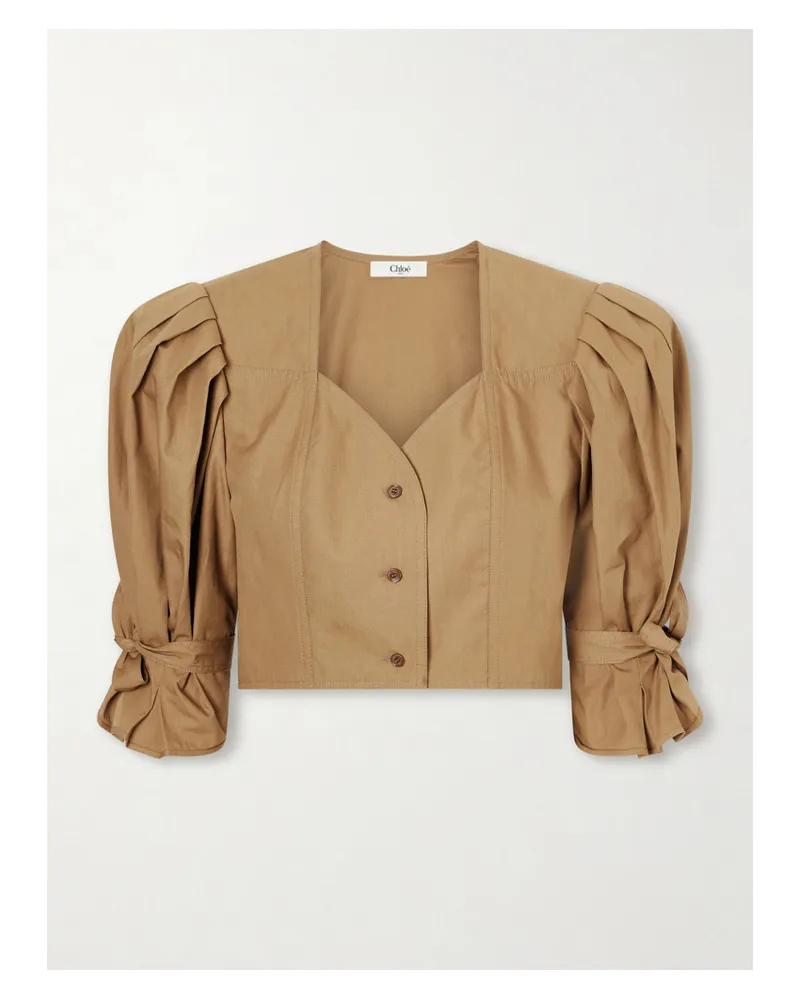 Chloé Cropped Cotton-poplin Top - Brown Brown