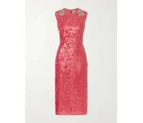Crystal-embellished Sequined Satin Midi Dress - Pink
