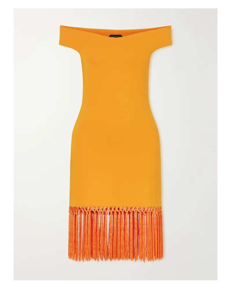 Taller Marmo Romy Off-the-shoulder Fringed Satin Coverup - Orange Orange