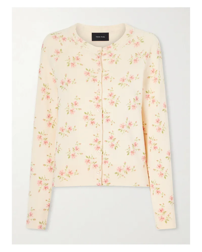 Simone Rocha Floral-print Knitted Cardigan - Neutrals Neutrals