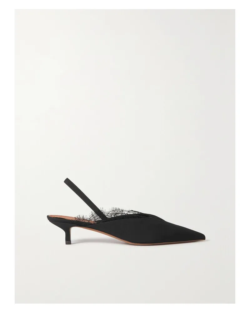 NEOUS Irena Slingback-pumps Aus Crêpe De Chine Mit Spitze - Schwarz Schwarz