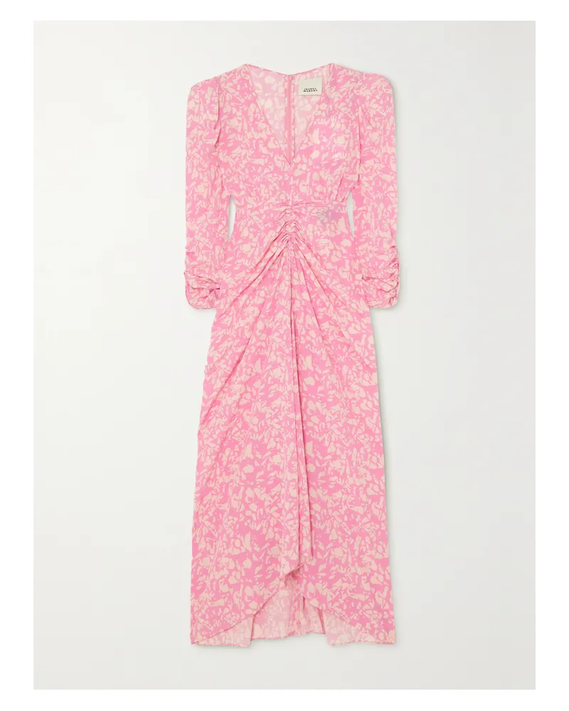 Isabel Marant Kleid Aus Seiden-crêpe Mit Stretch-anteil, Blumenprint Und Raffungen - Pink Pink
