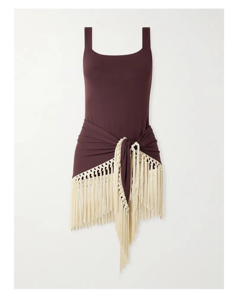 Taller Marmo Mini Lido Swimsuit And Fringed Pareo Set - Burgundy Burgundy
