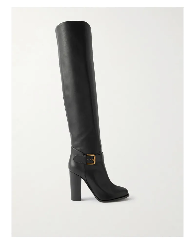 Dolce & Gabbana Kniehohe Stiefel Aus Leder Mit Schnalle - Schwarz Schwarz