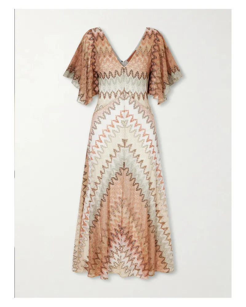 Missoni Striped Metallic Crochet-knit Midi Dress - Brown Brown