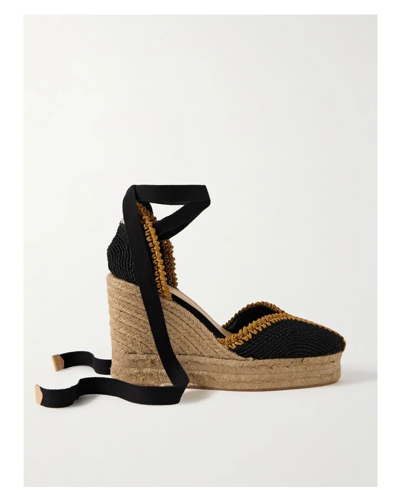Castañer Couer 80 Espadrille-wedges Aus Canvas Mit Lurex®-besätzen - Schwarz Schwarz
