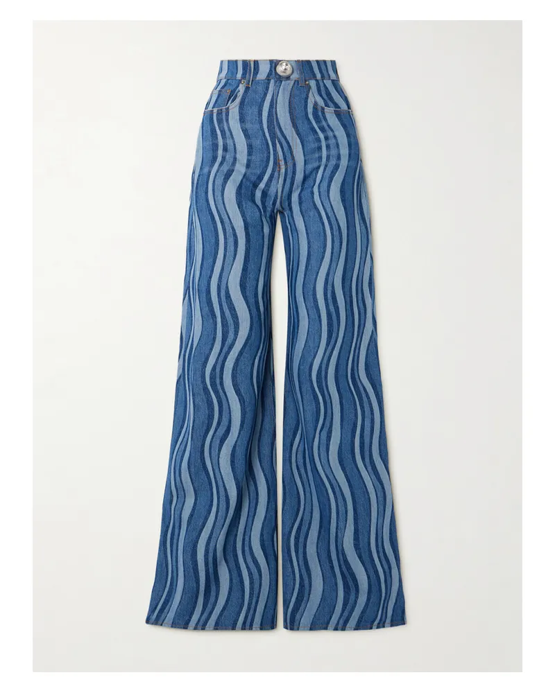 Area Sunray Hoch Sitzende, Bedruckte Jeans Mit Weitem Bein Und Verzierung - Blau Blau