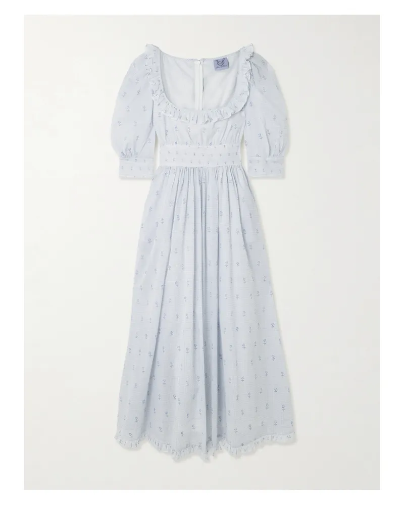 Thierry Colson Yolande Ruffled Floral-print Cotton-voile Midi Dress - Blue Blue