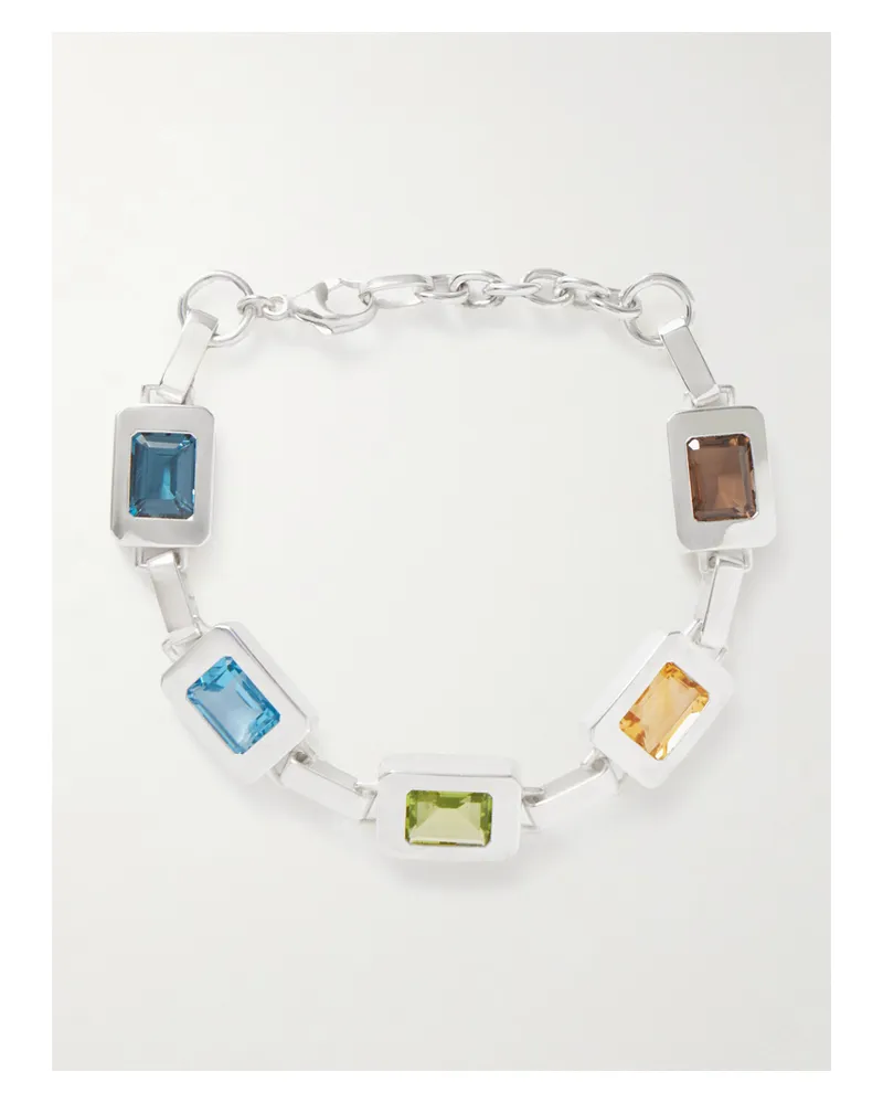 Loren Stewart Roca Link Sterling Silver Multi-stone Bracelet Silver