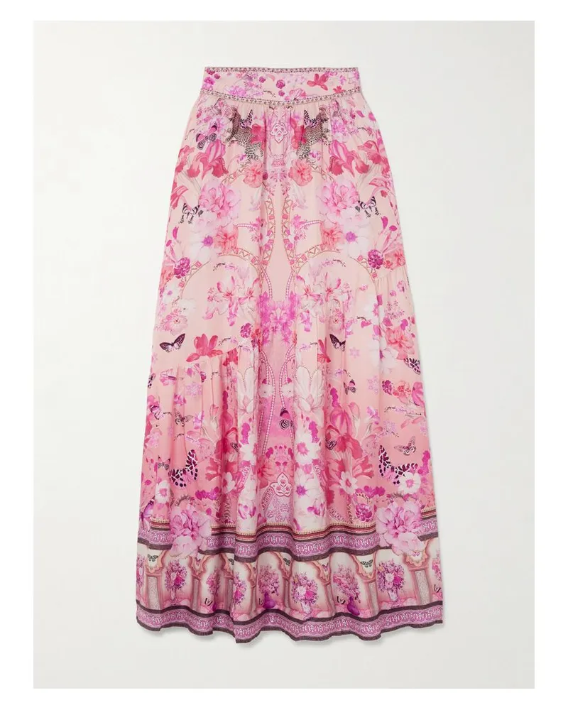 Camilla Botanical Novella Maxirock Aus Seiden-twill Mit Blumenprint Und Verzierung - Pink Pink