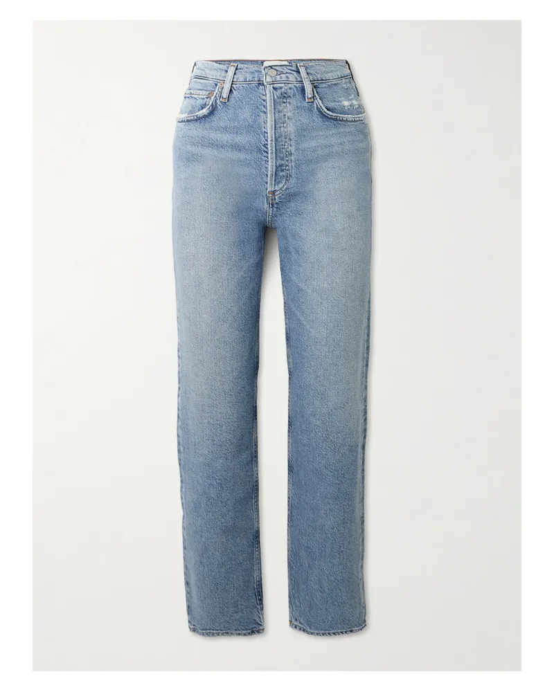 AGOLDE 90s Pinch Waist Cropped Distressed High-rise Straight-leg Jeans - Blue Blue