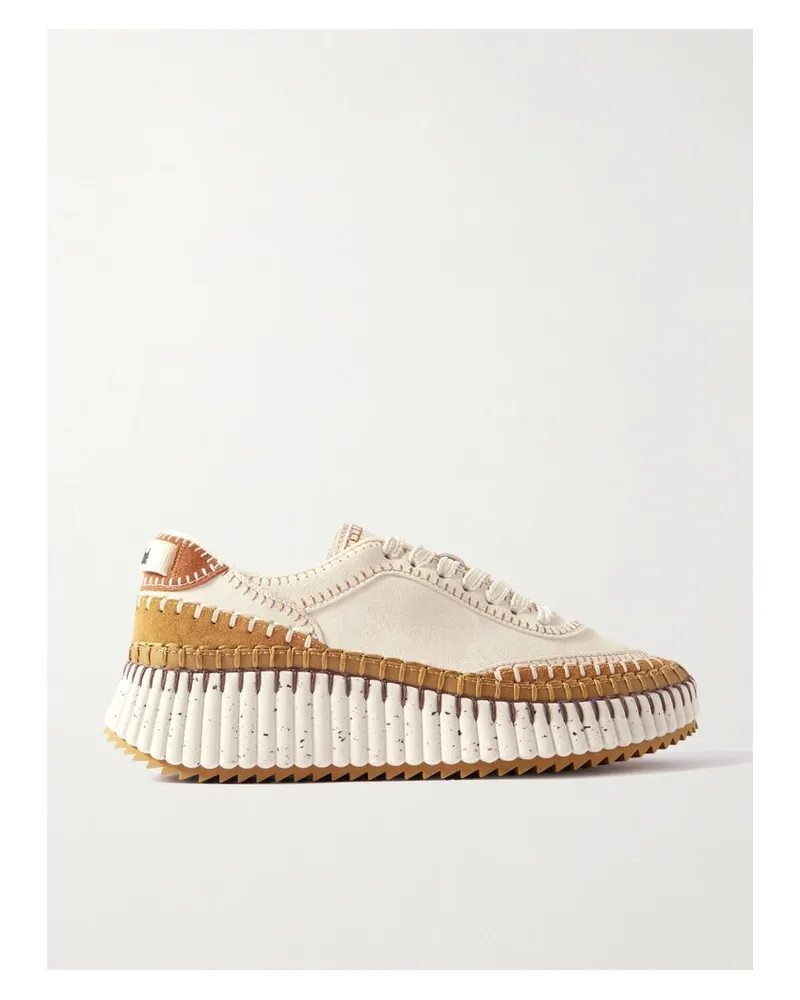 Chloé Nama Sneakers Aus Veloursleder Mit Lederbesatz Und Stickereien - Weiß Weiß