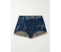 Trompe-l'œil Printed Denim Shorts - Blue