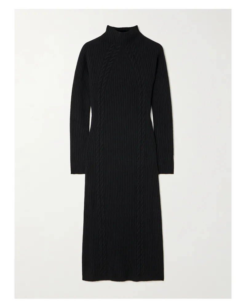 Max Mara Zelanda Midikleid Aus Einer Woll-kaschmirmischung Mit Zopfstrickdetails Und Stehkragen - Schwarz Schwarz