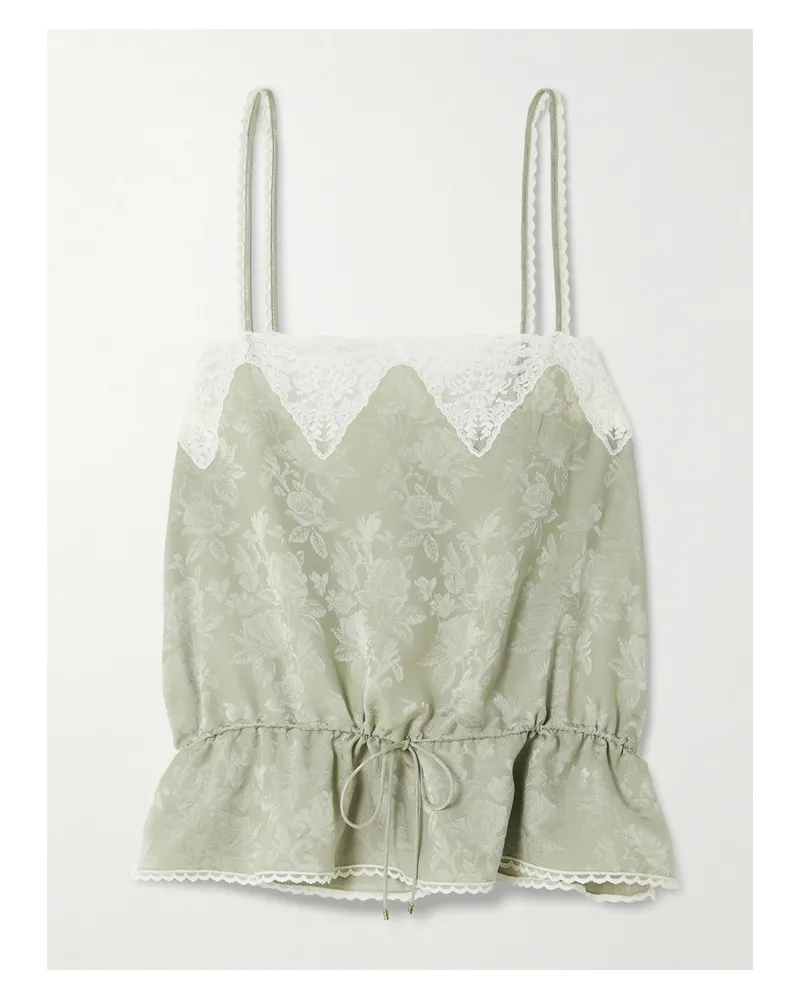 Chloé Top Aus Seiden-jacquard Mit Spitzenbesatz - Grün Grün