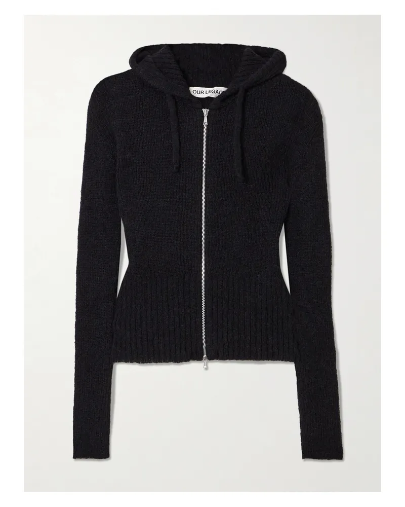 Our Legacy Compact Kapuzenpullover Aus Einer Gerippten, Gebürsteten Alpakawollmischung - Schwarz Schwarz