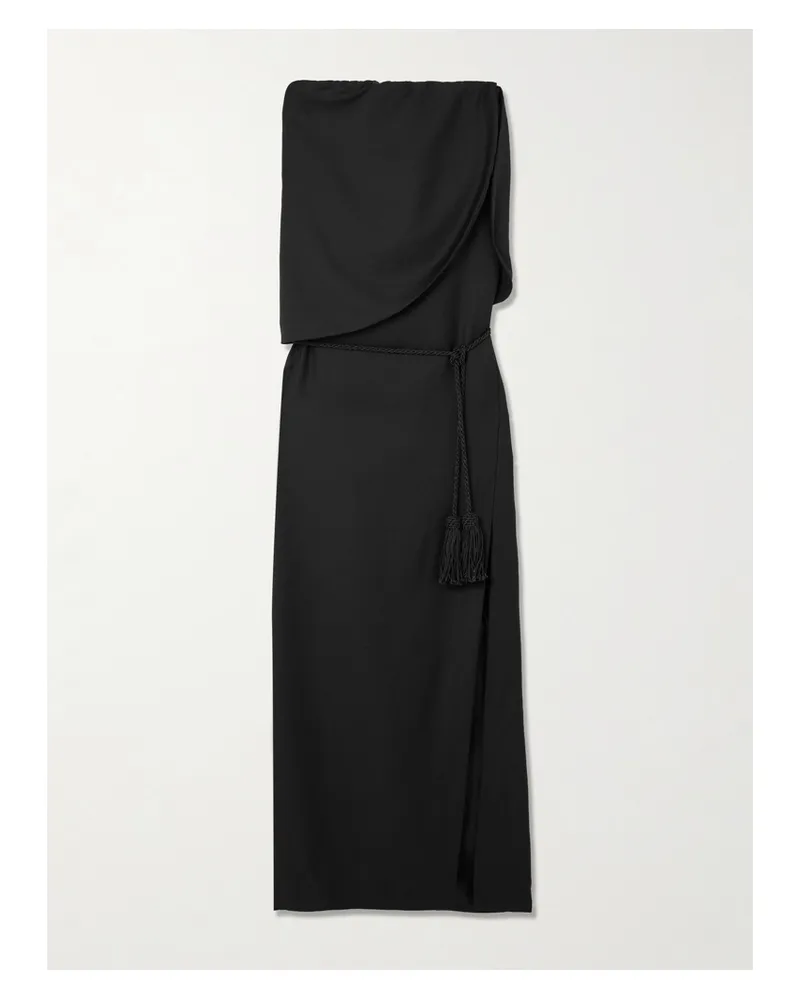 Posse Elspeth Belted Draped Wool-twill Maxi Dress - Black Black
