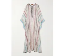 Strandkleid Aus Lochstrick Mit Streifen, Strickereien Und Pailletten - Mehrfarbig