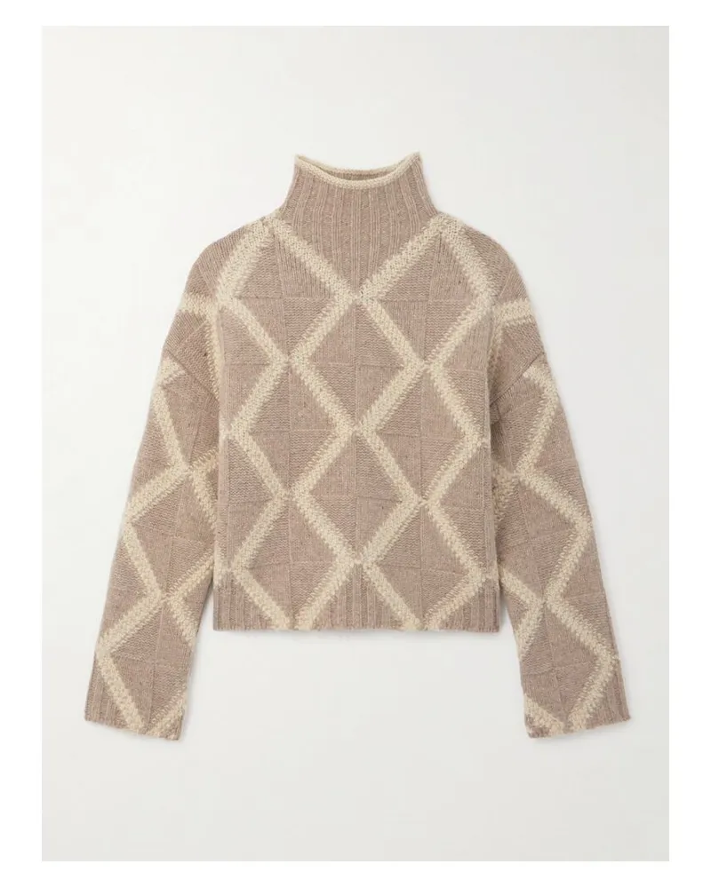 Bottega Veneta Stehkragenpullover Aus Wolle Mit Argyle-intarsienmuster - Braun Braun