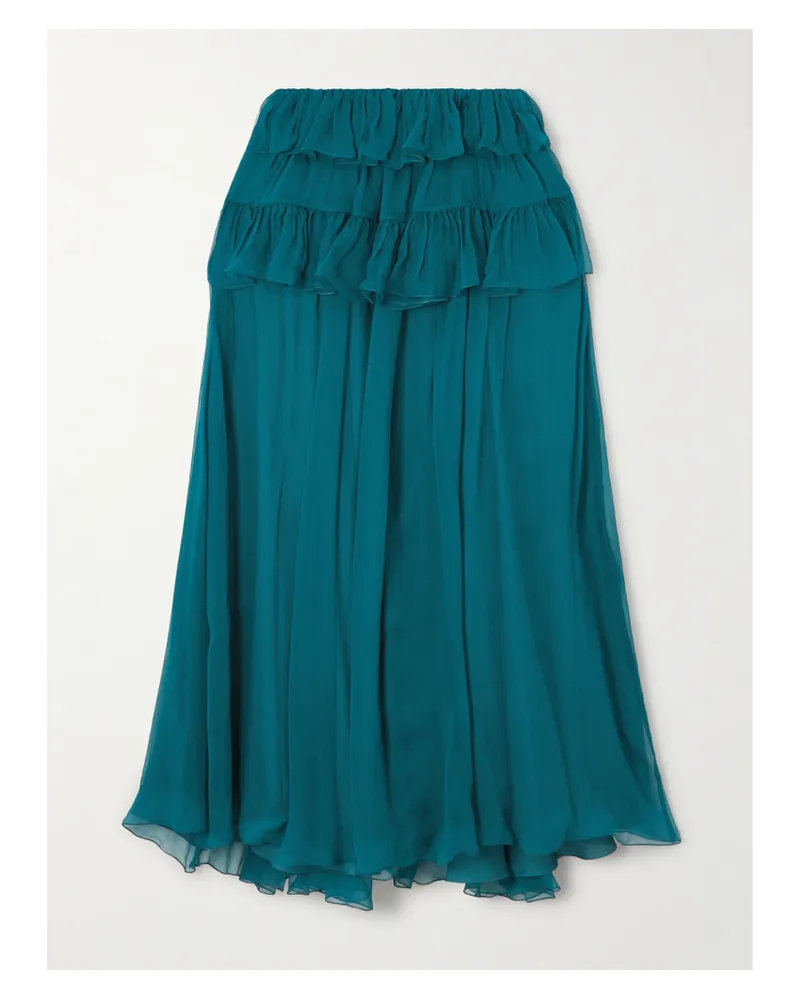 Chloé Maxirock Aus Bioseidenmusselin Mit Stufen - Blau Blau