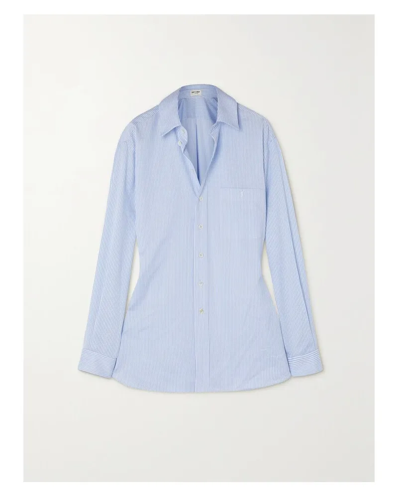 Saint Laurent Hemd Aus Gestreifter Baumwollpopeline Mit Stickerei - Blau Blau