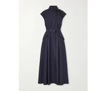 Akane Belted Tie-detailed Cotton-poplin Maxi Dress - Blue