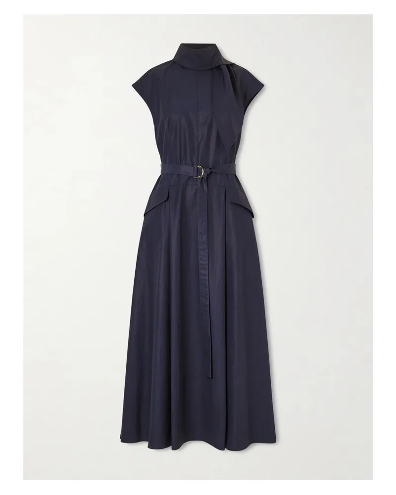 Adam Lippes Akane Belted Tie-detailed Cotton-poplin Maxi Dress - Blue Blue