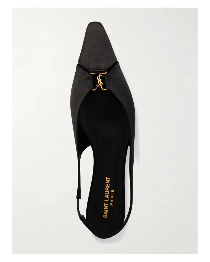 Saint Laurent Babylone Embellished Crepe Point-toe Slingback Flats - Black Black